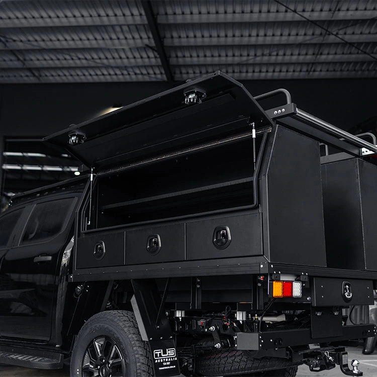 TUS Offroad Tradie Series 1800mm 3/4 Side Opening Tool Box with 3 External Drawers Open