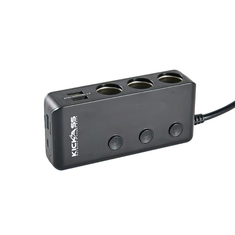 KickAss 3 Way Cigarette Socket Splitter with USB Ports