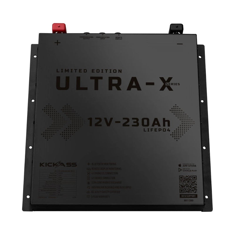 KickAss Ultra-X 230Ah 12V Deep Cycle Lithium Battery - Slimline BLACK EDITION