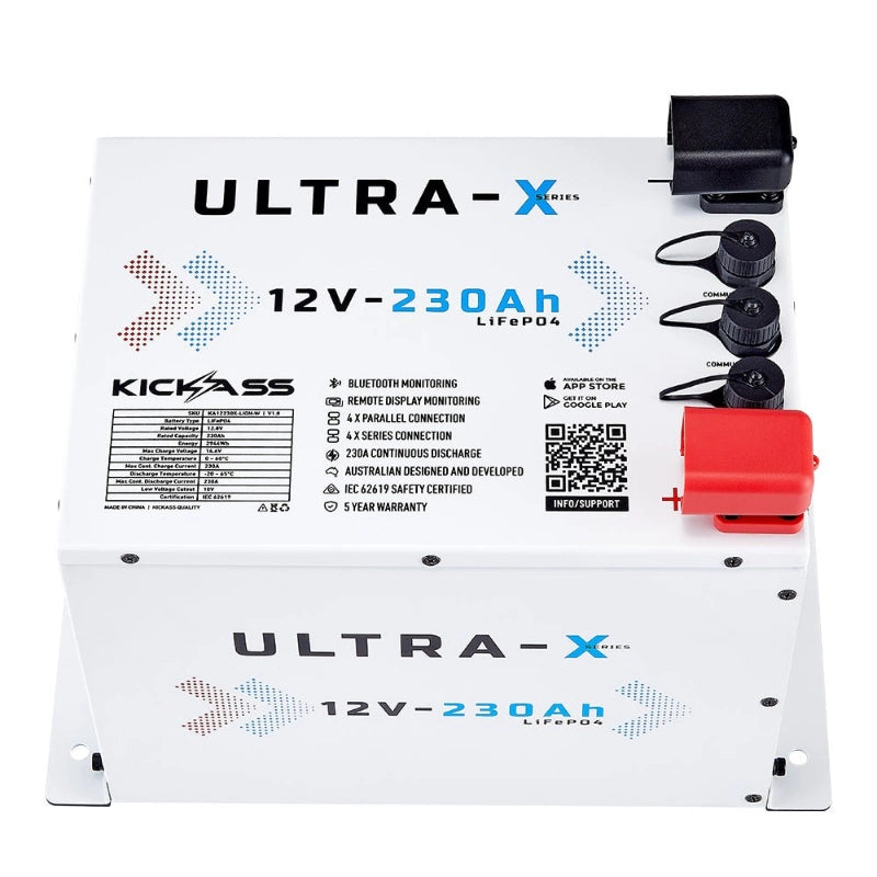 KickAss Smart 12V 230Ah Ultra-X Lithium Compact Deep Cycle Battery LiFePO4 - Arctic White