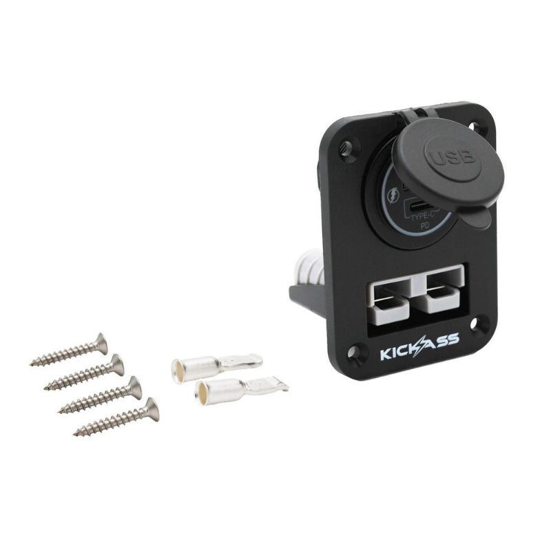 KickAss Double Flush Mount Housing - 50A Anderson Style Plug (USB A+C)