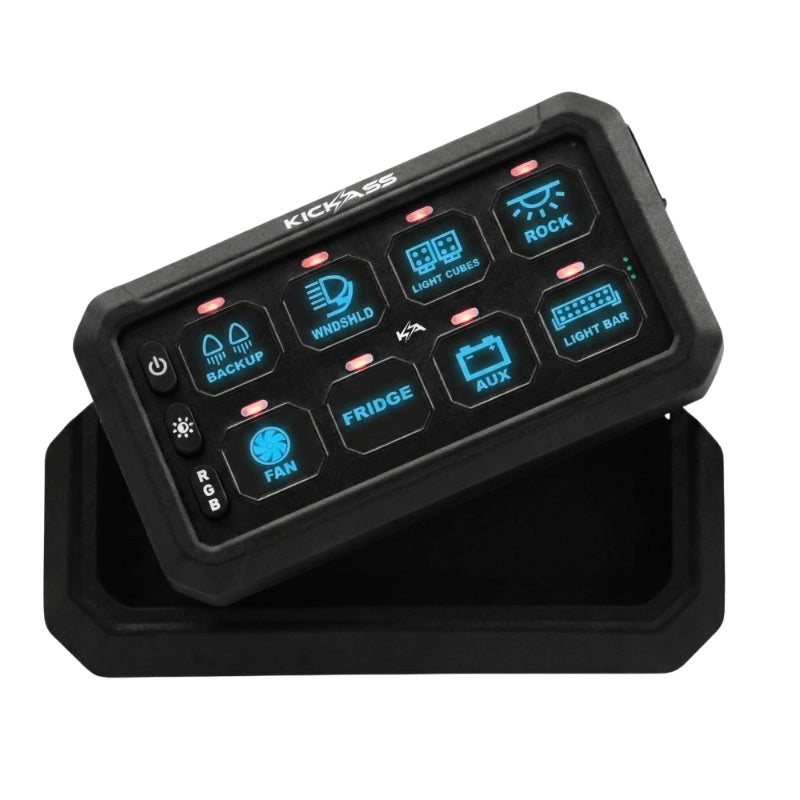 KickAss 12V/24V 8 Gang Wireless Switch Panel with Magnetic Charging Cradle - MKII