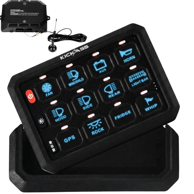 KickAss 12/24V 12 Gang Wireless Switch Panel with Magnetic Charging Cradle - MKII
