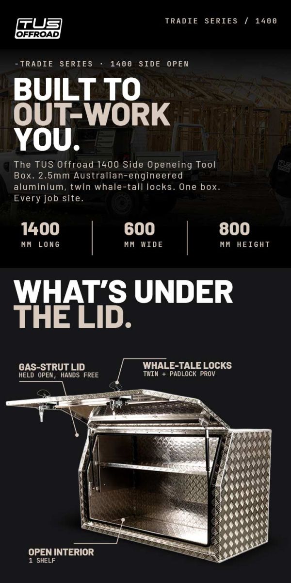 TUS Offroad Tradie Series 1400mm Side Opening Tool Box w/ No Internals - Checkerplate