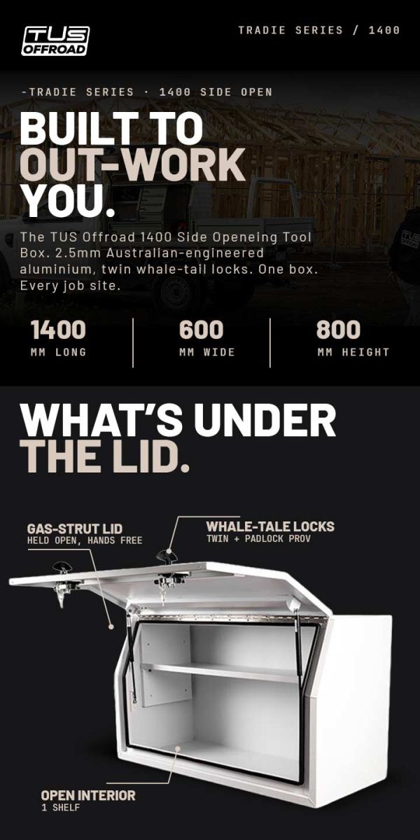 TUS Offroad Tradie Series 1400mm Side Opening Tool Box w/ No Internals - White