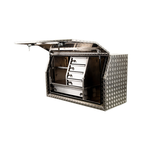 TUS Offroad Tradie Series 1400mm Side Opening Tool Box w/ Internal Drawers - Checkerplate