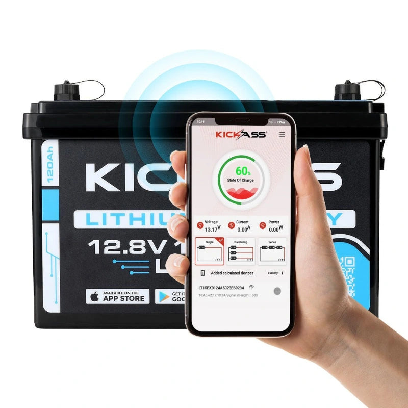KickAss Smart 12V 120Ah Lithium Deep Cycle Battery LiFePO4