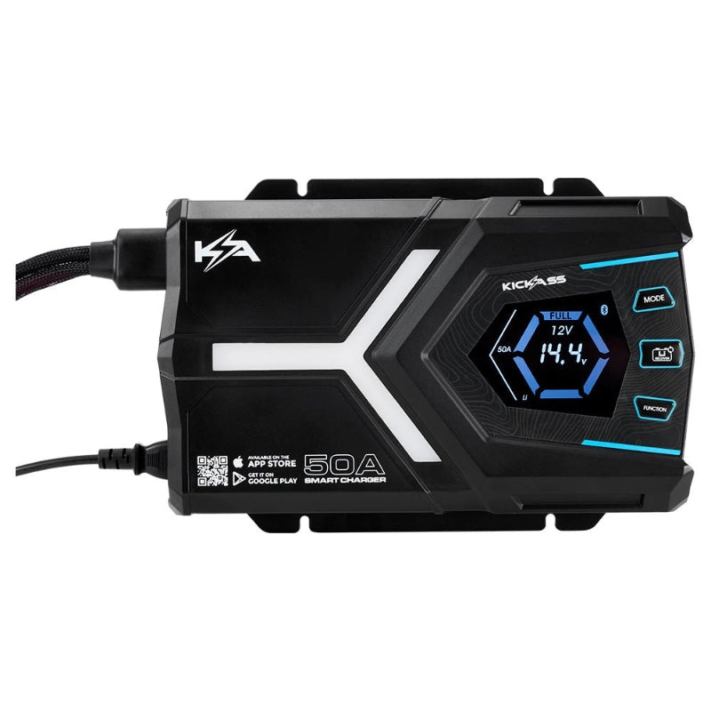KickAss Flexicharge 12V 50A ACDC Smart Battery Charger For Lead Acid, AGM & Lithium Batteries + Integrated Bluetooth