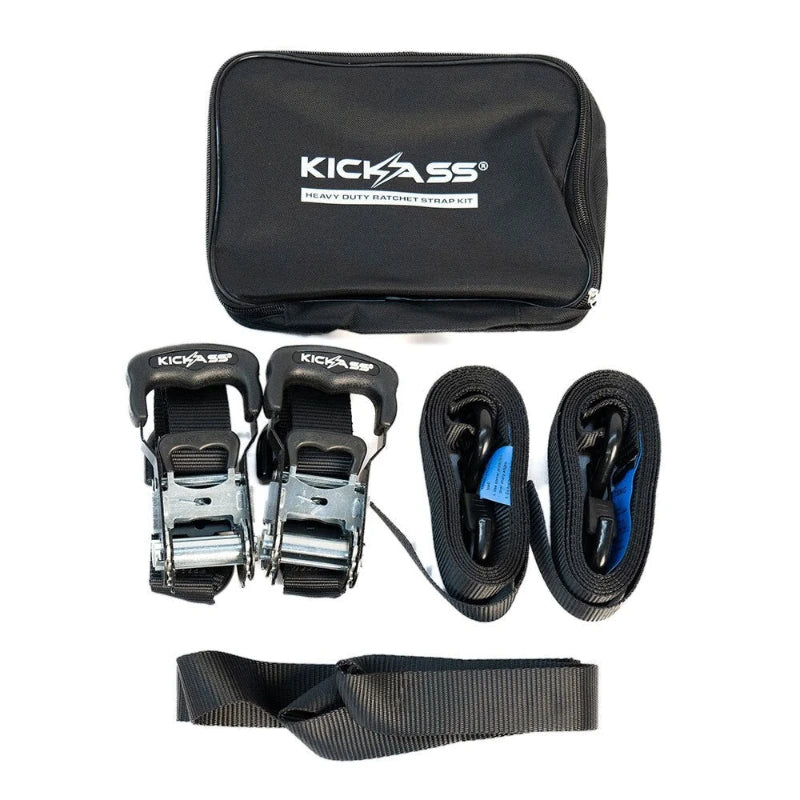 KickAss Heavy Duty Ratchet Strap Set - Pair with Tie Down Loop - 38mm x 2.5m - 750KG