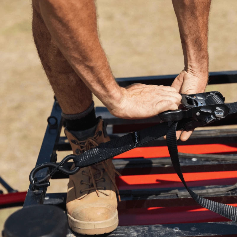 KickAss Heavy Duty Ratchet Strap Set - Pair with Tie Down Loop - 38mm x 2.5m - 750KG
