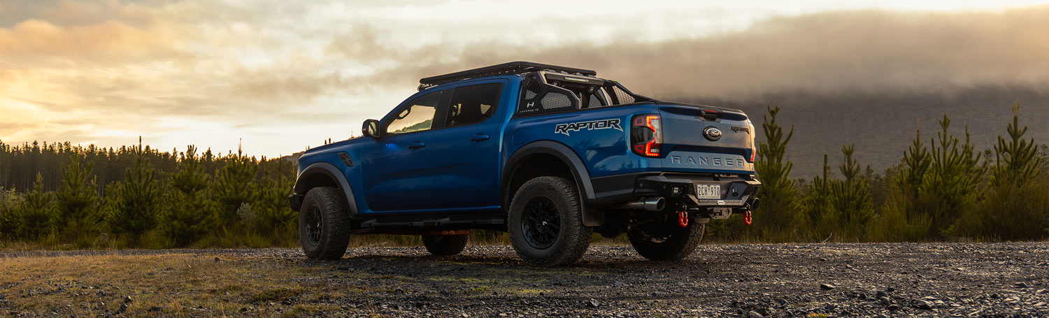 Blue Ford Ranger Raptor truck