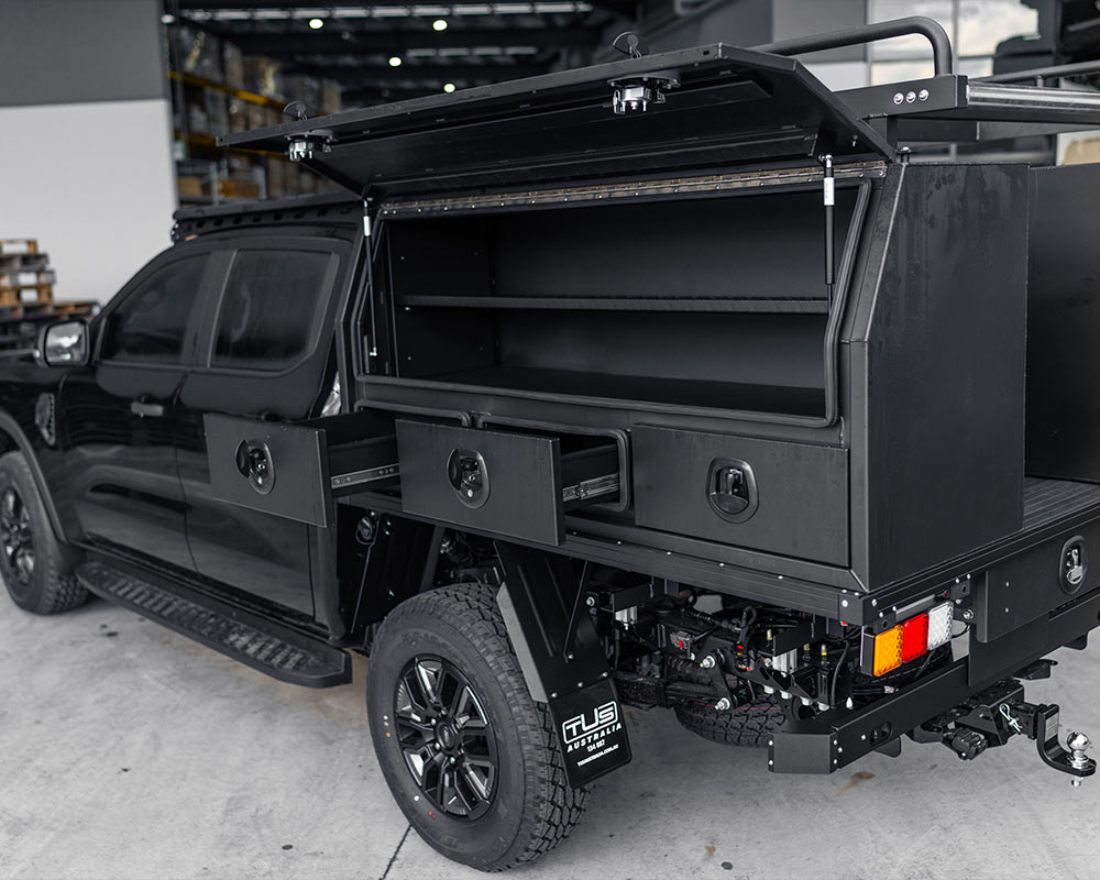 tradie series toolbox with three draw setup open